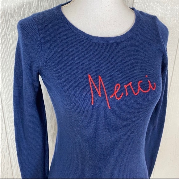 Old Navy Merci Spell Out Navy Blue and Red Crew Neck Sweater - Picture 3 of 7
